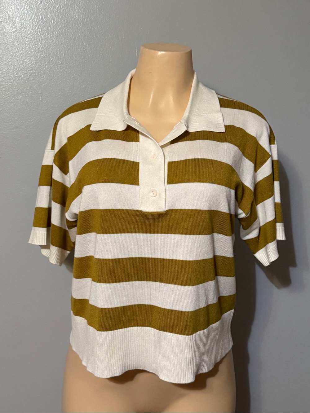 Cyrus Striped Short-Sleeve Polo Top - White & Olive